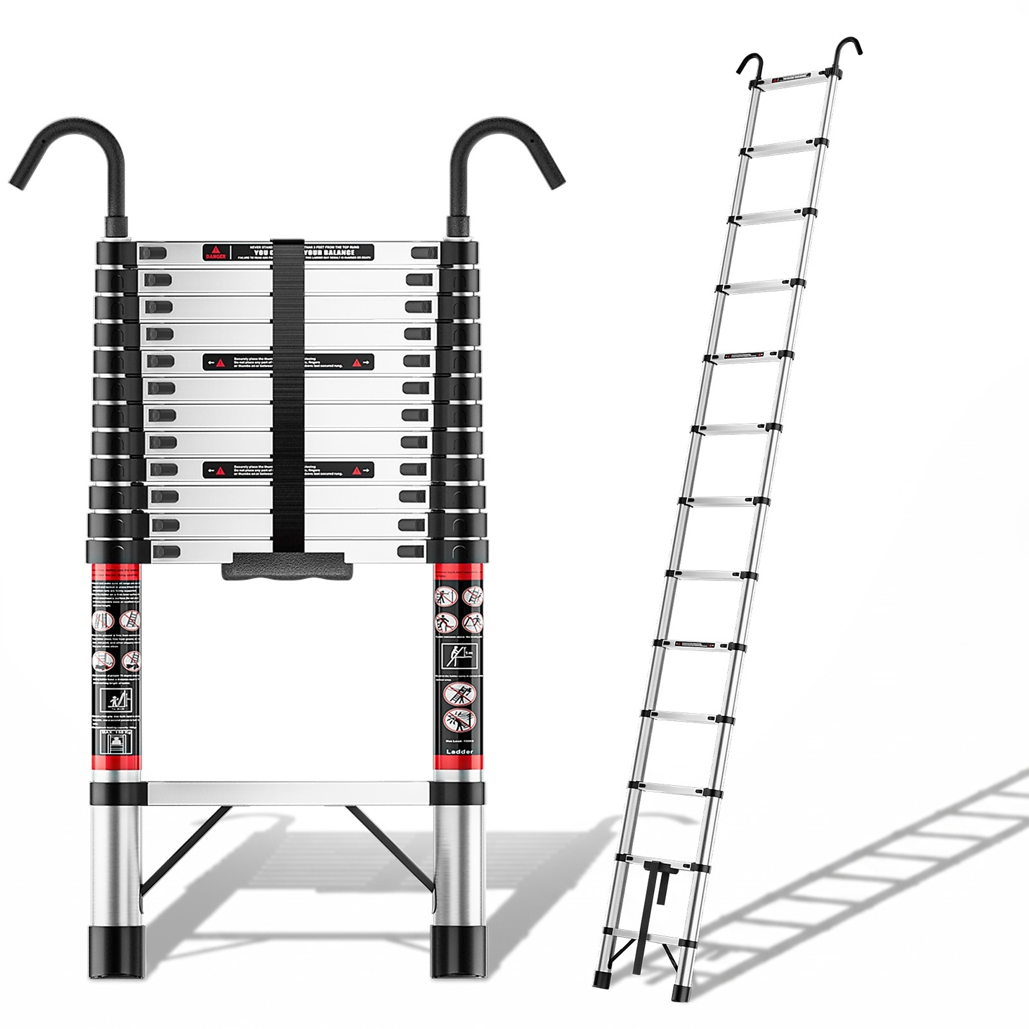 12.5 ft. Telescoping Ladder with Non-Slip Feet and Hooks